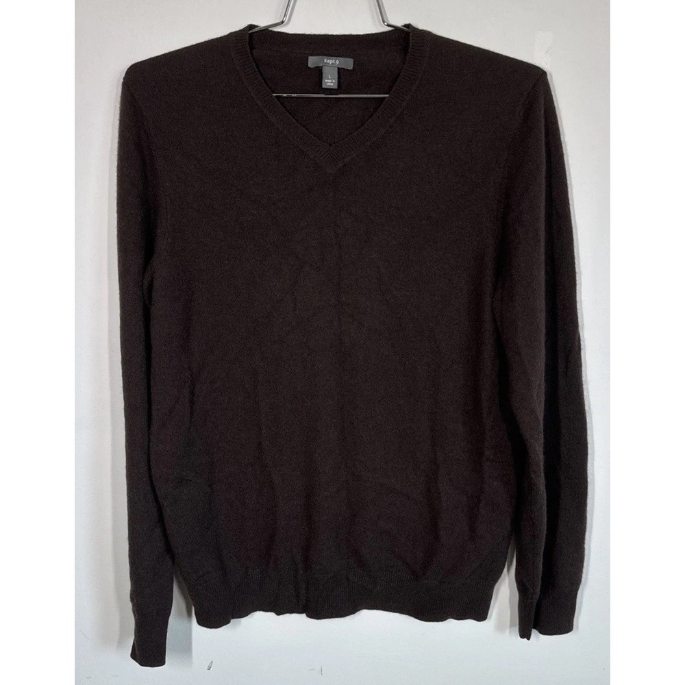 Apt. 9 Men's Brown Cashmere V-Neck Pullover Sweater Size L Quiet Luxury Preppy